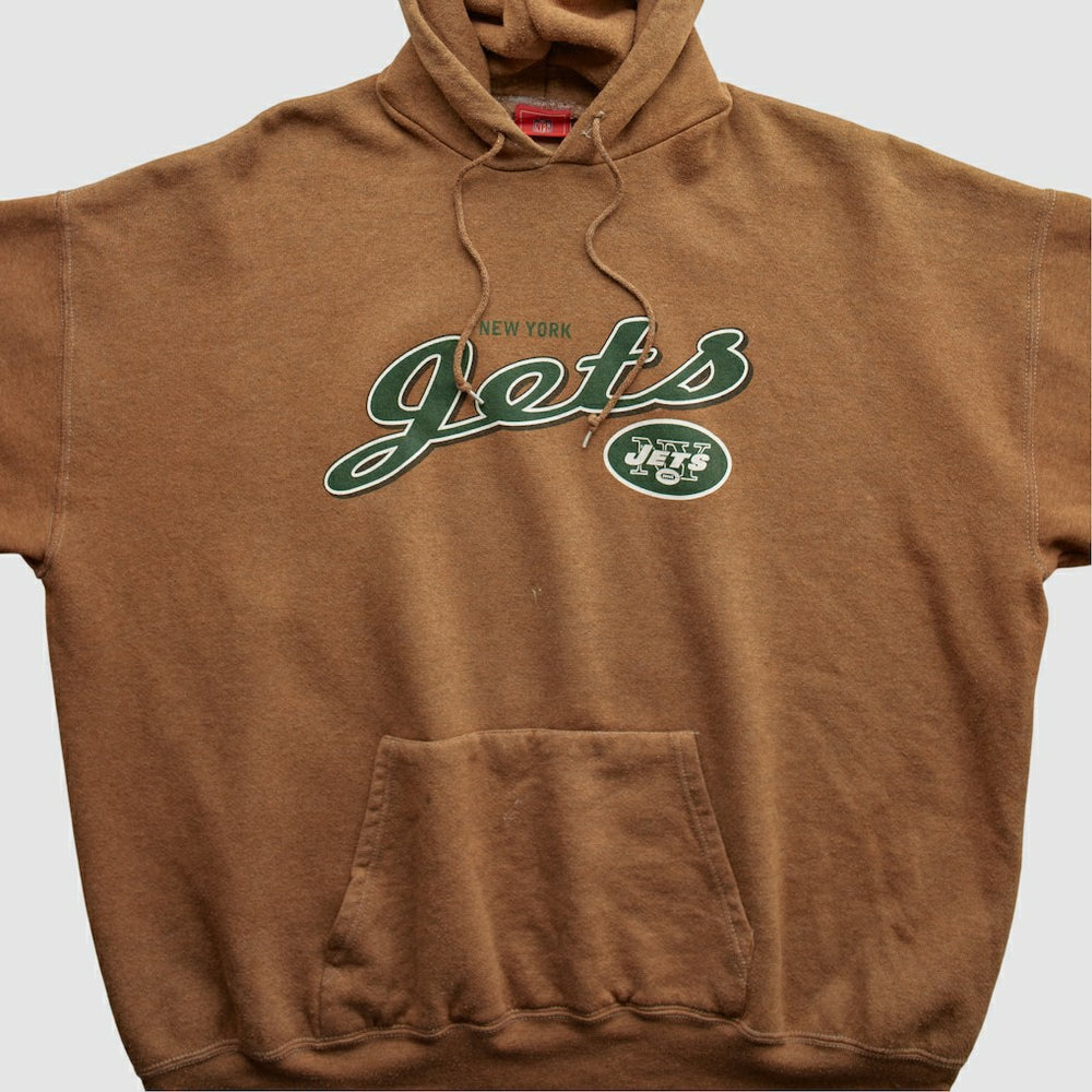 Fanatics New York Jets NFL 2000s Hooded Pullover Sweatshirt Brown Vintage