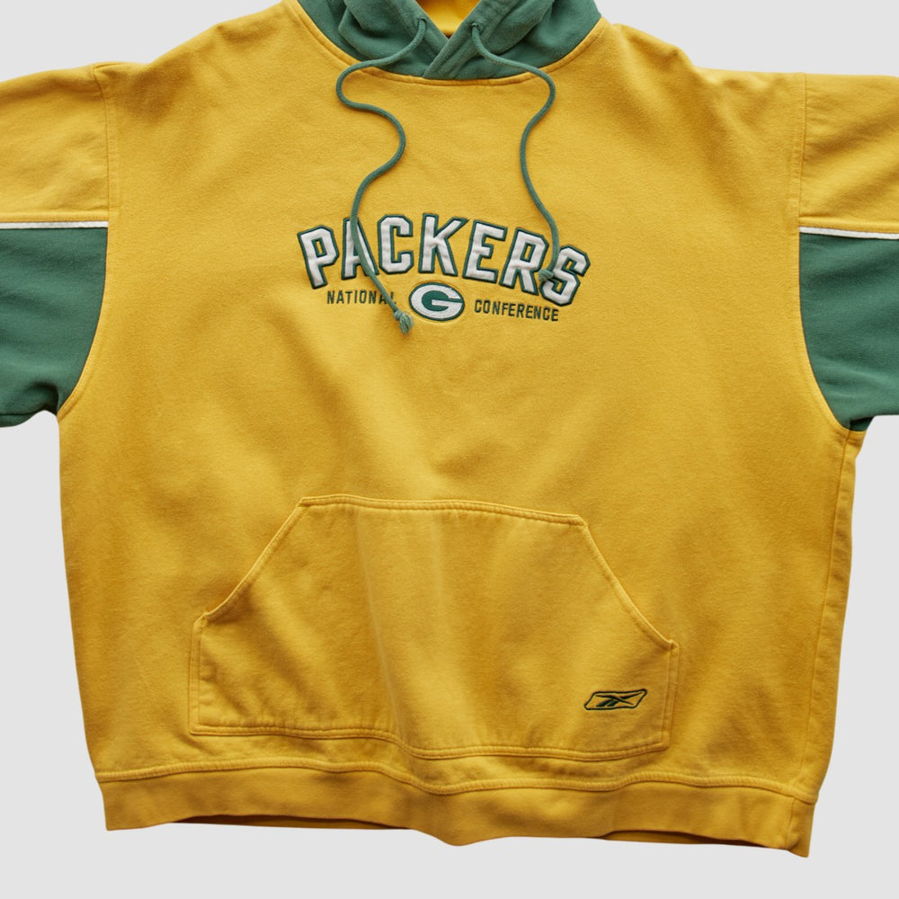 Fanatics Green Bay Packers Reebok 2000s Hooded Pullover Sweatshirt Yellow Vintage