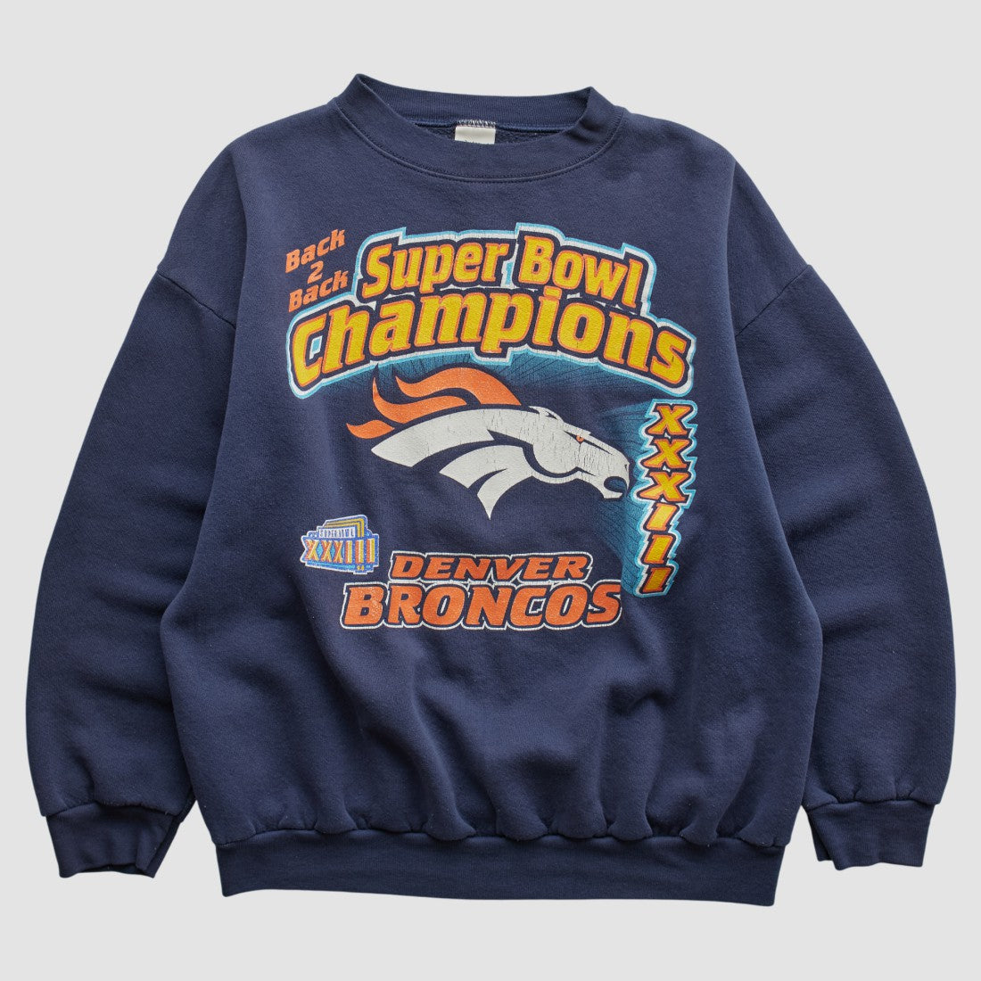 Fanatics Denver Broncos Logo 7 1999 Pullover Sweatshirt Navy Vintage