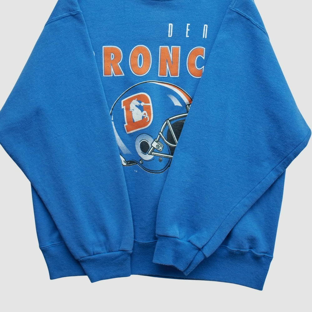 Fanatics Denver Broncos Hanes 90s Pullover Sweatshirt Blue Vintage