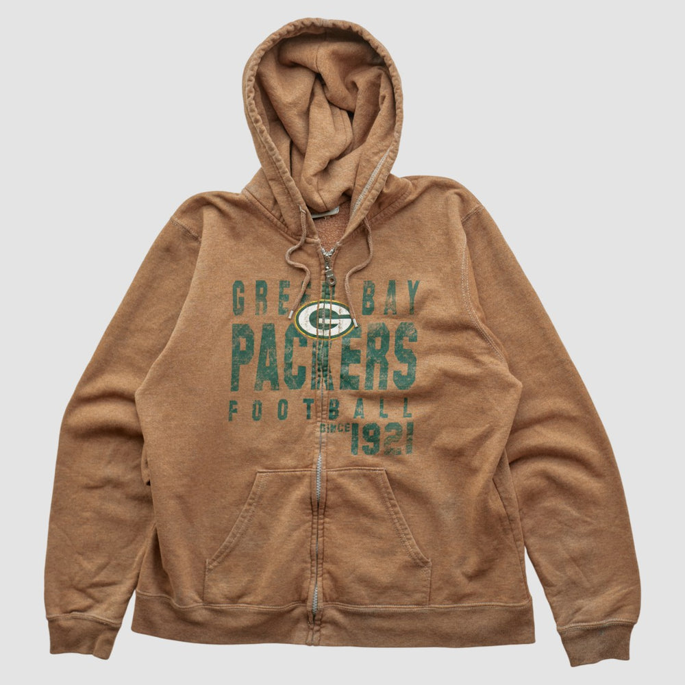 Fanatics Green Bay Packers NFL 2000s Hooded Full Zip Sweatshirt Tan Vintage