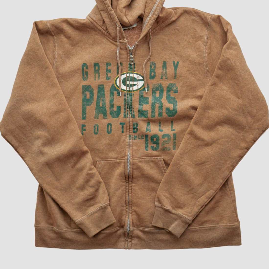 Fanatics Green Bay Packers NFL 2000s Hooded Full Zip Sweatshirt Tan Vintage