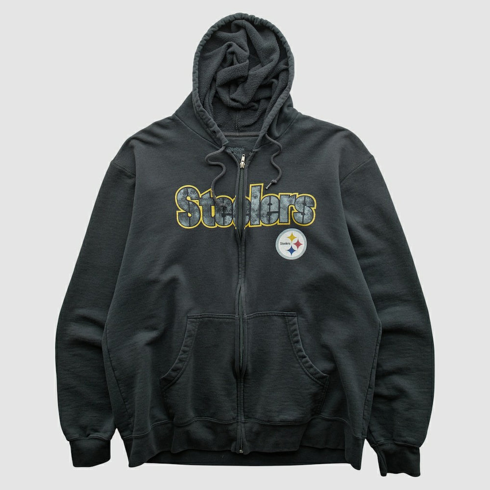 Fanatics Pittsburgh Steelers Reebok 2000s Hooded Full Zip Sweatshirt Charcoal Vintage