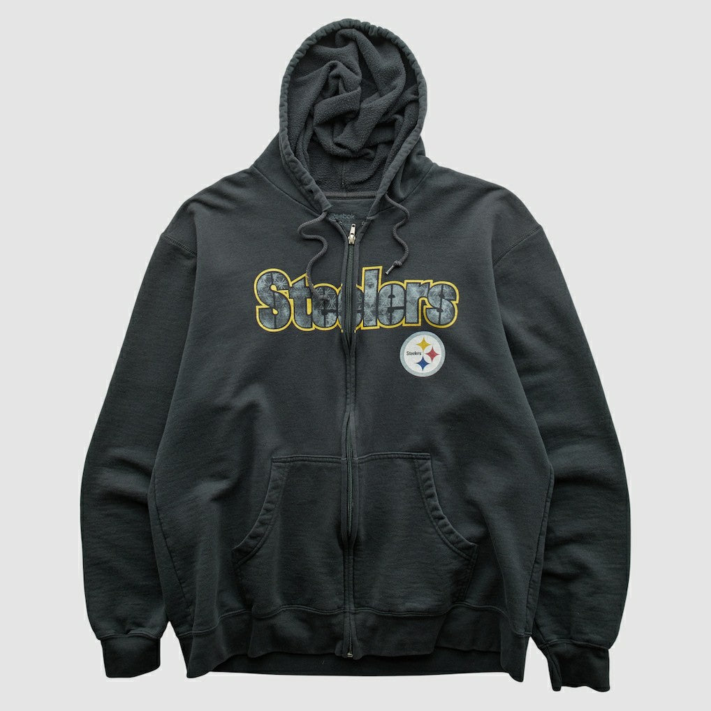 Fanatics Pittsburgh Steelers Reebok 2000s Hooded Full Zip Sweatshirt Charcoal Vintage