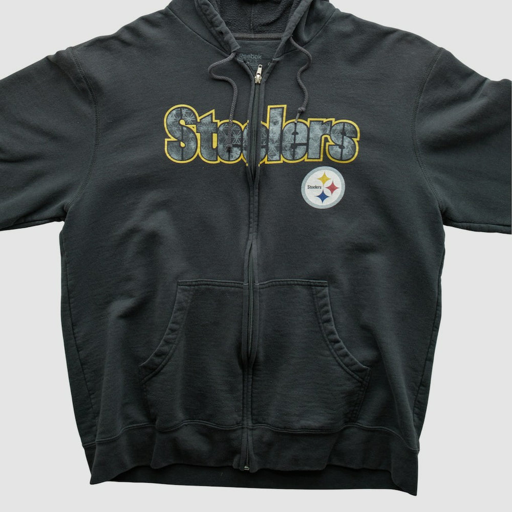 Fanatics Pittsburgh Steelers Reebok 2000s Hooded Full Zip Sweatshirt Charcoal Vintage