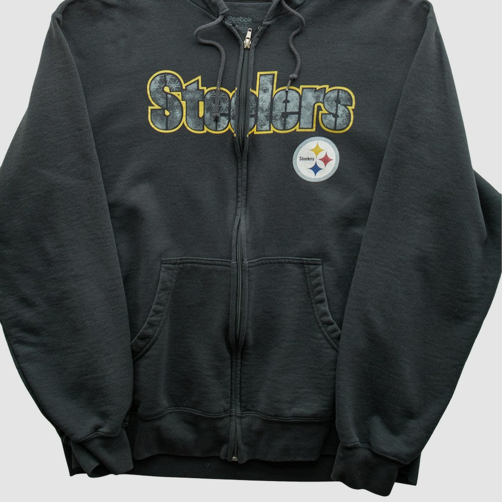 Fanatics Pittsburgh Steelers Reebok 2000s Hooded Full Zip Sweatshirt Charcoal Vintage