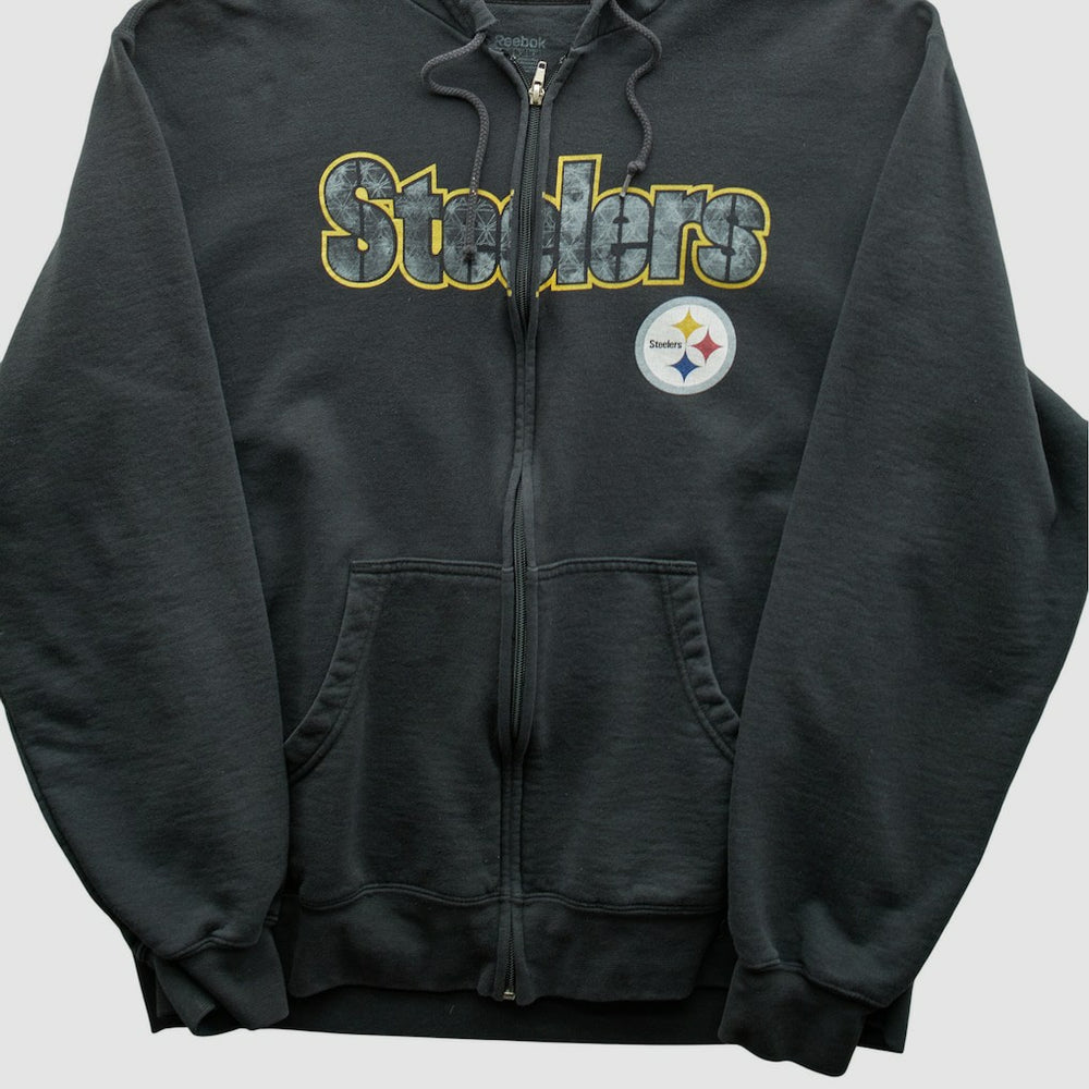 Fanatics Pittsburgh Steelers Reebok 2000s Hooded Full Zip Sweatshirt Charcoal Vintage