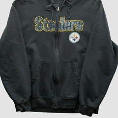 Fanatics Pittsburgh Steelers Reebok 2000s Hooded Full Zip Sweatshirt Charcoal Vintage