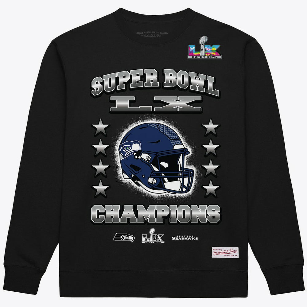 Mitchell & Ness Seattle Seahawks Super Bowl LX Champions Helmet Sweatshirt Black