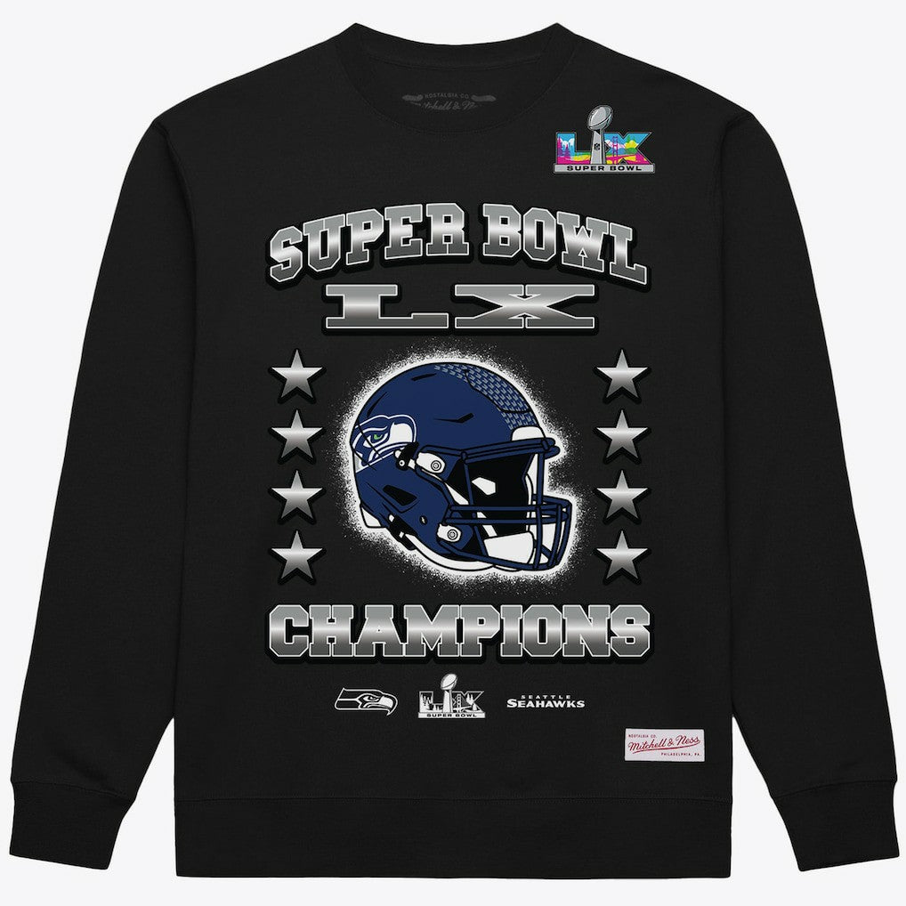 Mitchell & Ness Seattle Seahawks Super Bowl LX Champions Helmet Sweatshirt Black