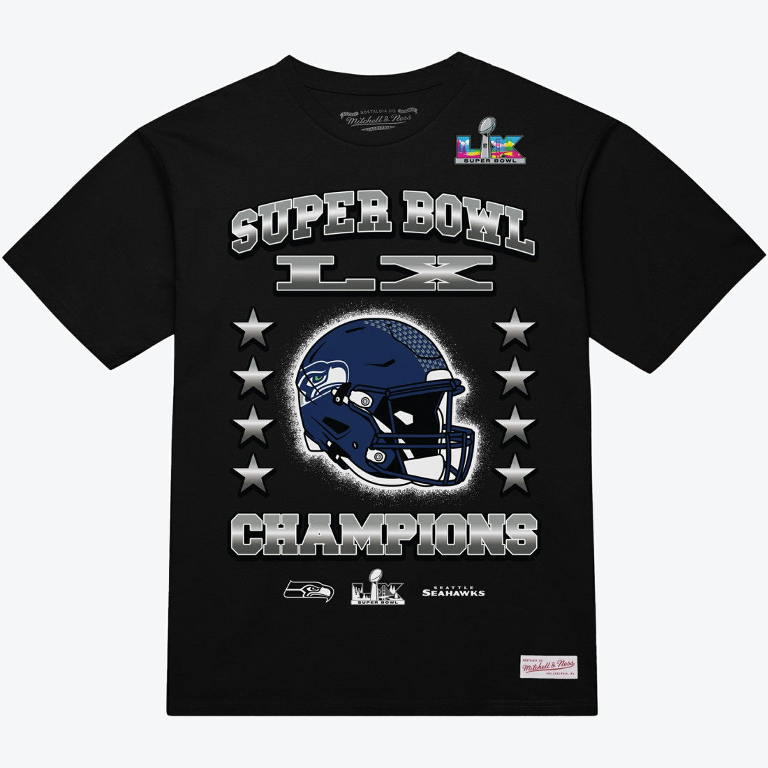 Mitchell & Ness Seattle Seahawks Super Bowl LX Champions Helmet Arch T-Shirt Black