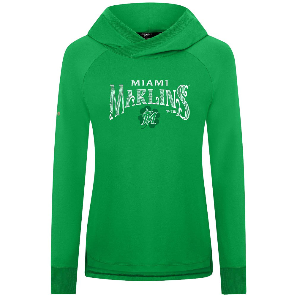 Miami Marlins Levelwear Women's St. Patrick's Day Slender Raglan Hoodie - Green - MLB Sale