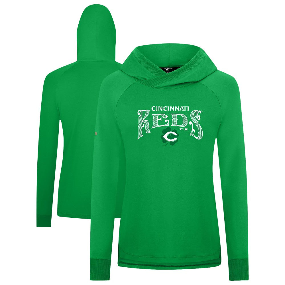 Cincinnati Reds Levelwear Women's St. Patrick's Day Slender Raglan Hoodie - Green - MLB Discount