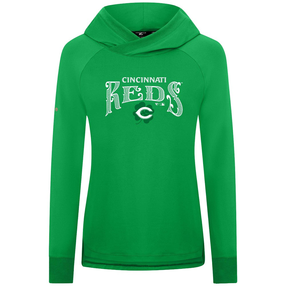 Cincinnati Reds Levelwear Women's St. Patrick's Day Slender Raglan Hoodie - Green - MLB Discount