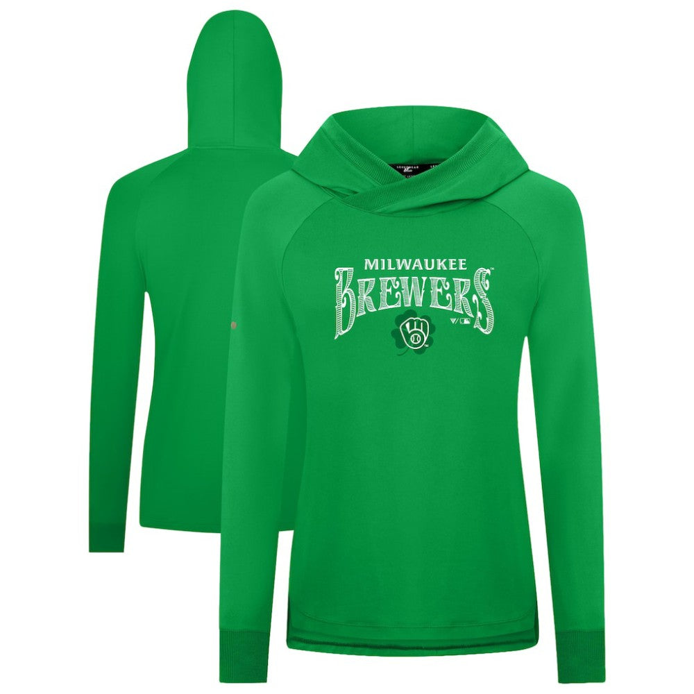 Milwaukee Brewers Levelwear Women's St. Patrick's Day Slender Raglan Hoodie - Green - MLB Online