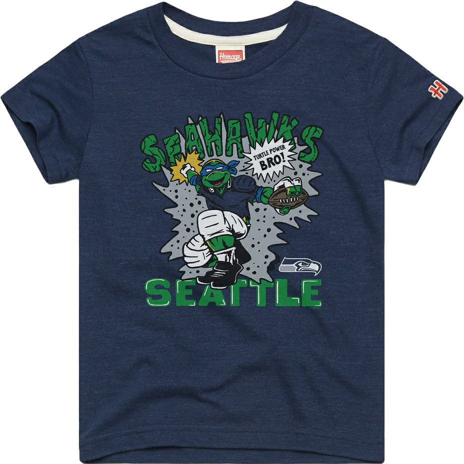 Leonardo Seattle Seahawks Homage Youth TMNT Tri-Blend T-Shirt College Navy