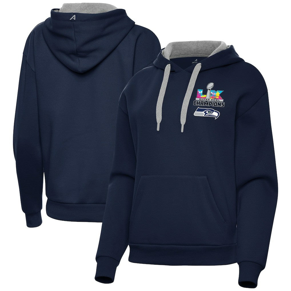 Seattle Seahawks Antigua Women's Super Bowl LX Champions Victory Hoodie College Navy
