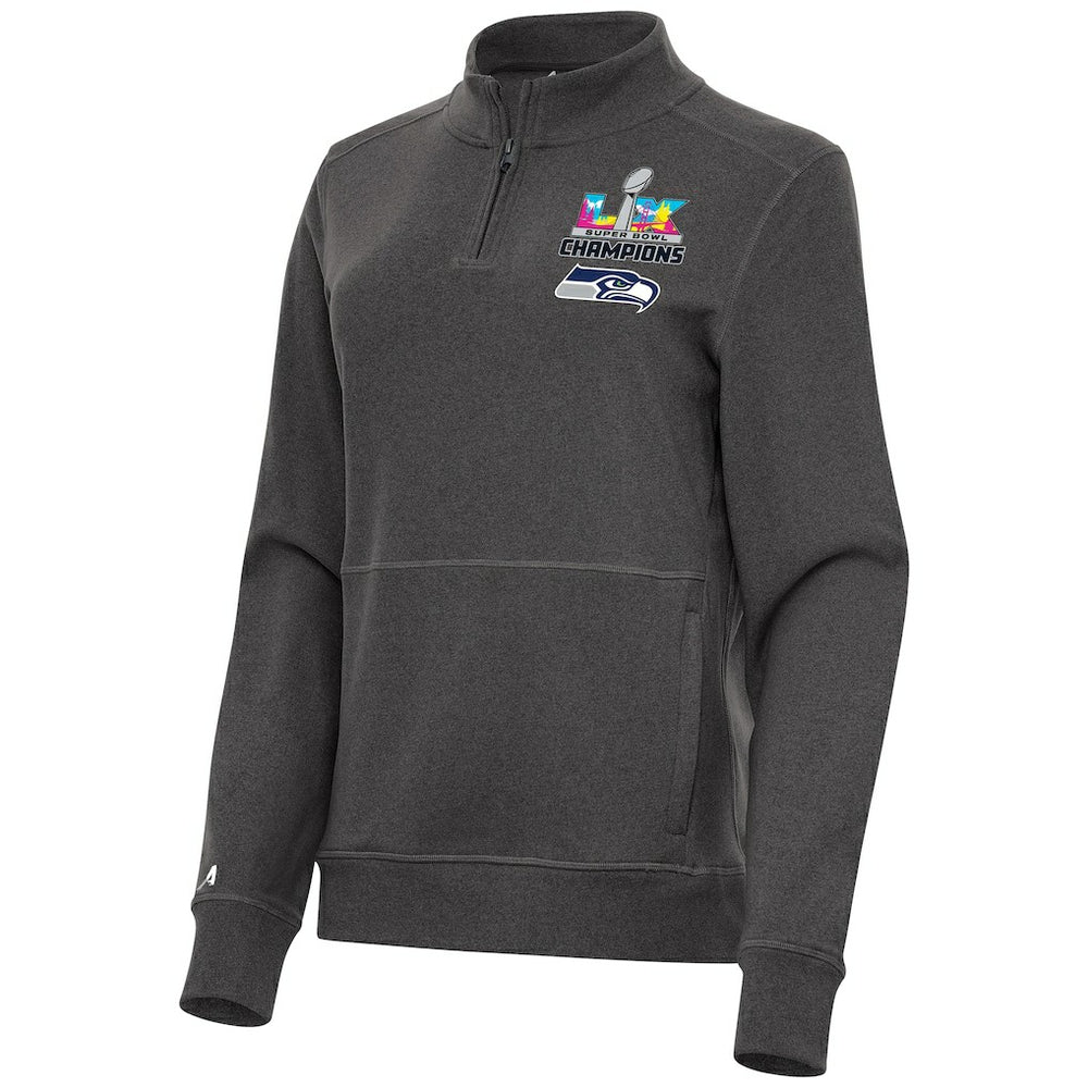 Seattle Seahawks Antigua Women's Super Bowl LX Champions Crush Quarter-Zip Pullover Charcoal