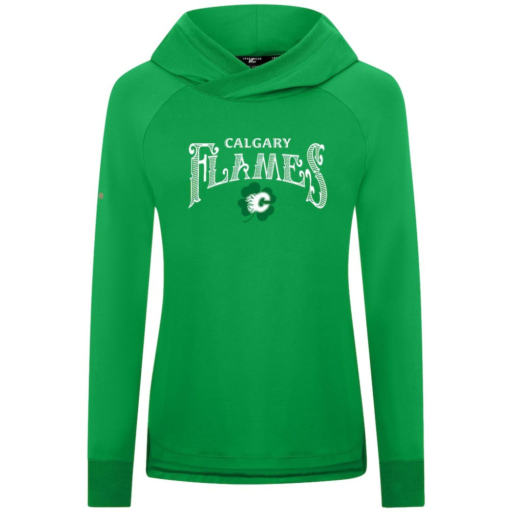 Calgary Flames Levelwear Women's St. Patrick's Day Slender Raglan Hoodie - Kelly Green - NHL 203846489