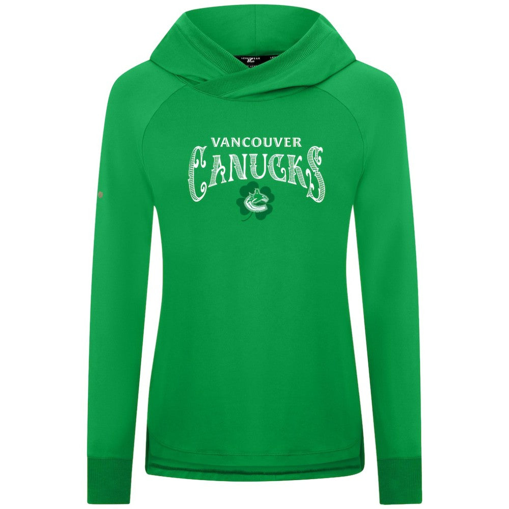 Vancouver Canucks Levelwear Women's St. Patrick's Day Slender Raglan Hoodie - Kelly Green - NHL 203846495