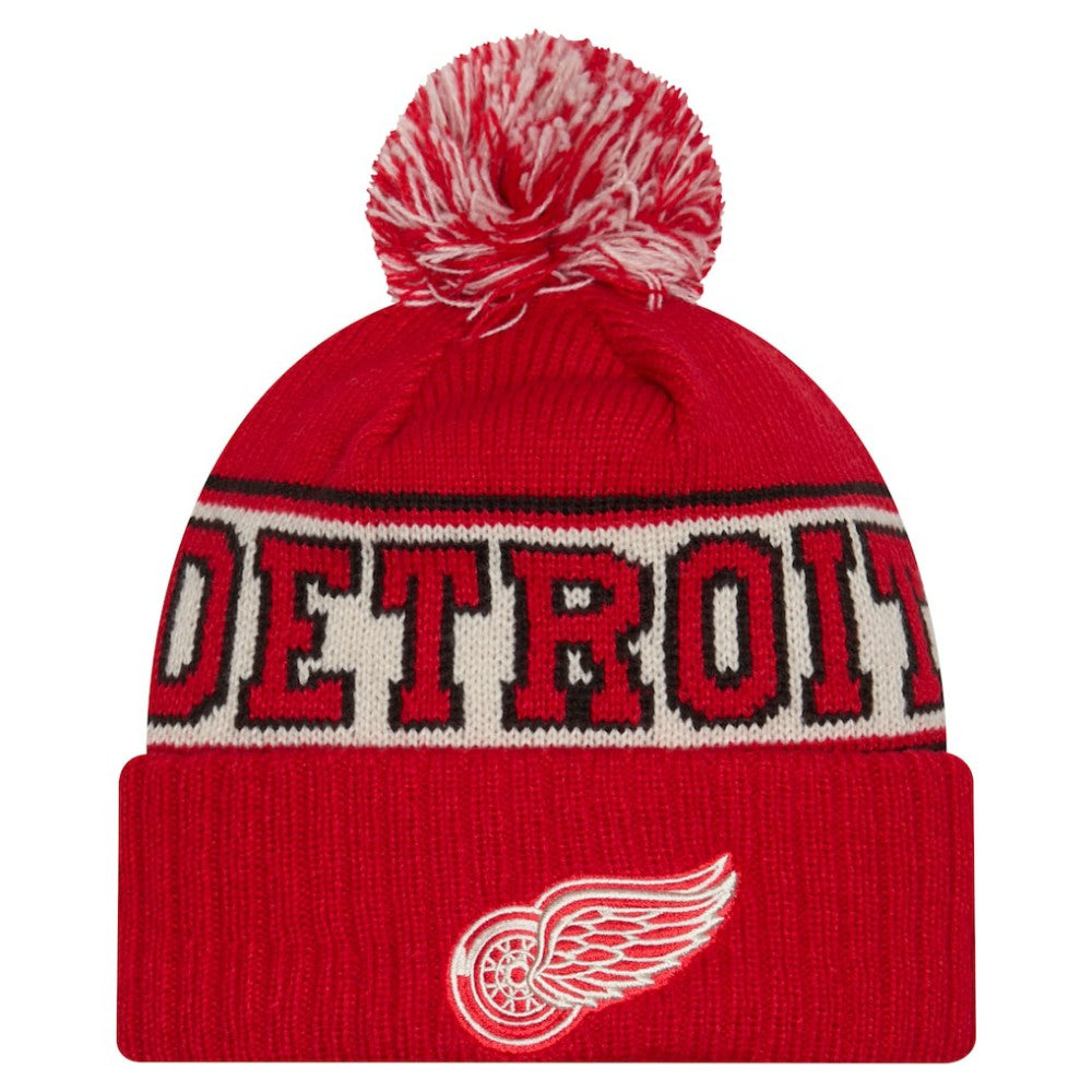 Detroit Red Wings New Era Retro Cuffed Knit Hat with Pom - Red - NHL 203847679