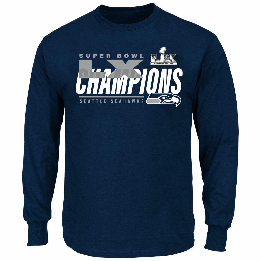 Fanatics Seattle Seahawks Super Bowl LX Champions Big & Tall Iconic Victory Long Sleeve T-Shirt College Navy