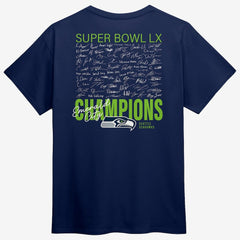 Fanatics Seattle Seahawks Super Bowl LX Champions Big & Tall Autograph Signing Roster T-Shirt College Navy