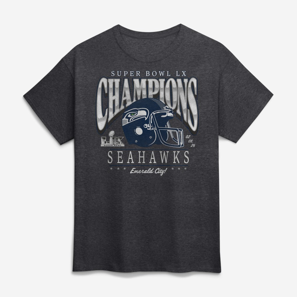 Fanatics Seattle Seahawks Super Bowl LX Champions Big & Tall Prestigious Run T-Shirt Heather Charcoal