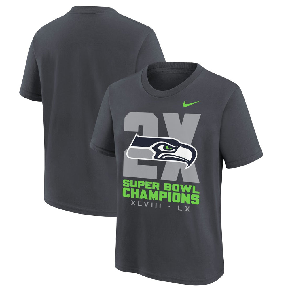 Nike Seattle Seahawks Youth Two-Time Super Bowl Champions Multi-Champs T-Shirt Anthracite