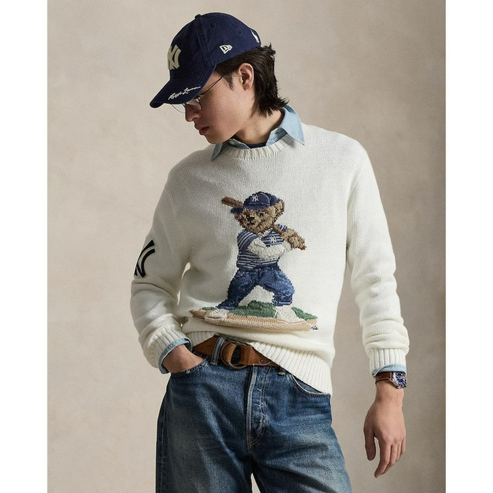 Yankees Polo Ralph Lauren Bear Sweater - White - MLB Lifestyle
