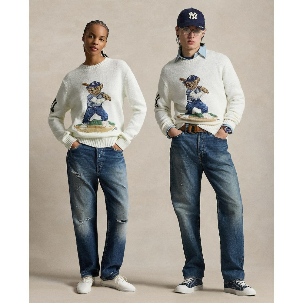 Yankees Polo Ralph Lauren Bear Sweater - White - MLB Lifestyle