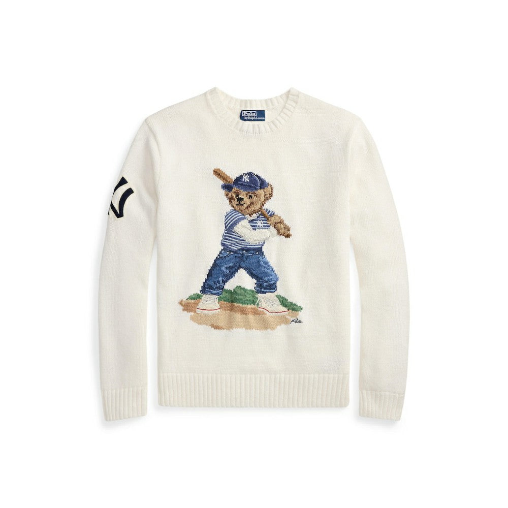 Yankees Polo Ralph Lauren Bear Sweater - White - MLB Lifestyle