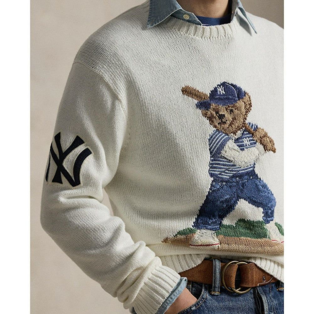 Yankees Polo Ralph Lauren Bear Sweater - White - MLB Lifestyle