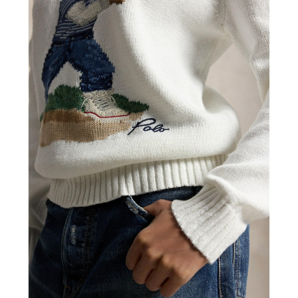 Yankees Polo Ralph Lauren Bear Sweater - White - MLB Lifestyle