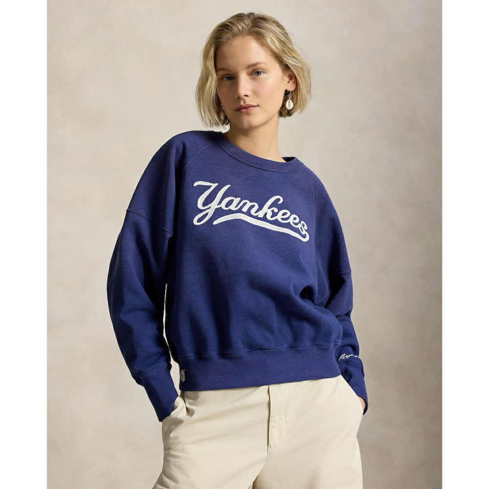 Yankees Polo Ralph Lauren Women's Vintage Knit Sweatshirt - Navy - MLB on Sale