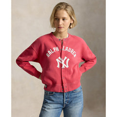 Yankees Polo Ralph Lauren Women's Seasonal Knit Full-Snap Cardigan - Red - MLB Sale