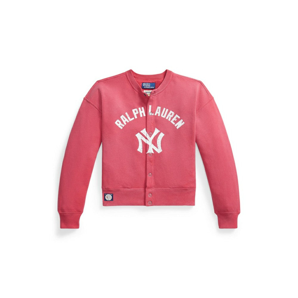 Yankees Polo Ralph Lauren Women's Seasonal Knit Full-Snap Cardigan - Red - MLB Sale