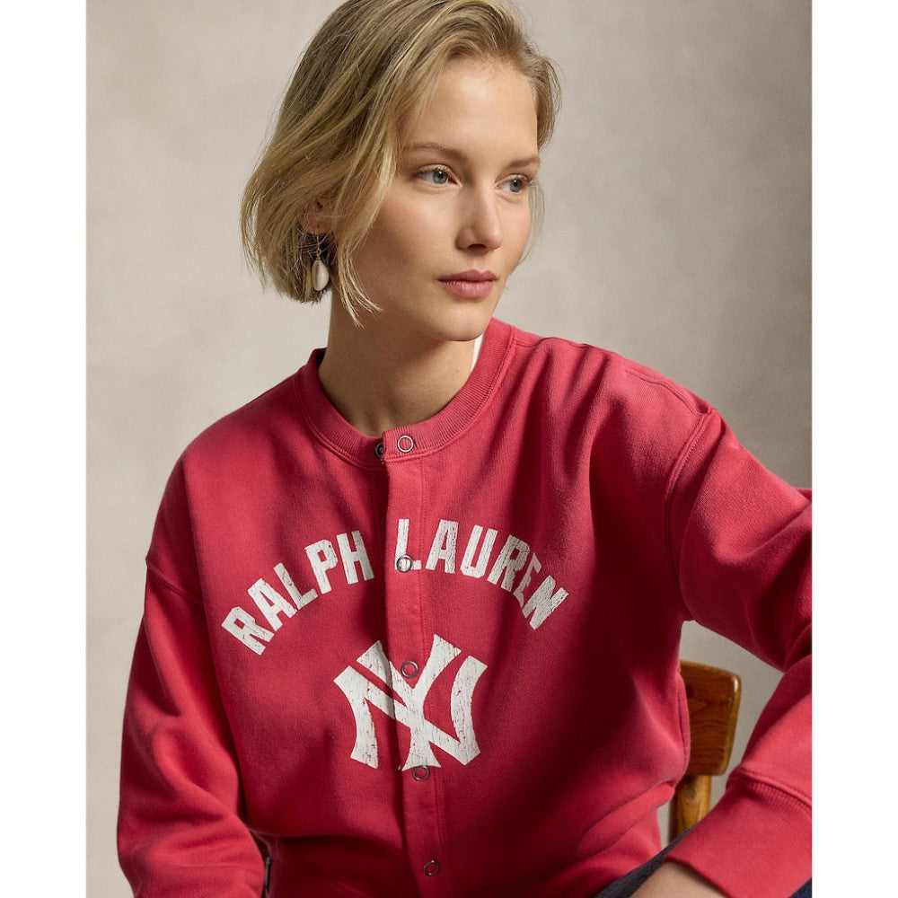 Yankees Polo Ralph Lauren Women's Seasonal Knit Full-Snap Cardigan - Red - MLB Sale