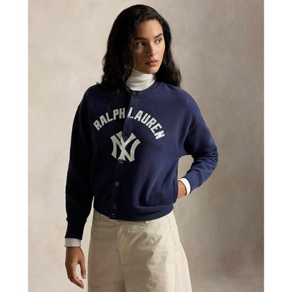 Yankees Polo Ralph Lauren Women's Seasonal Knit Full-Snap Cardigan - Navy - MLB Discount