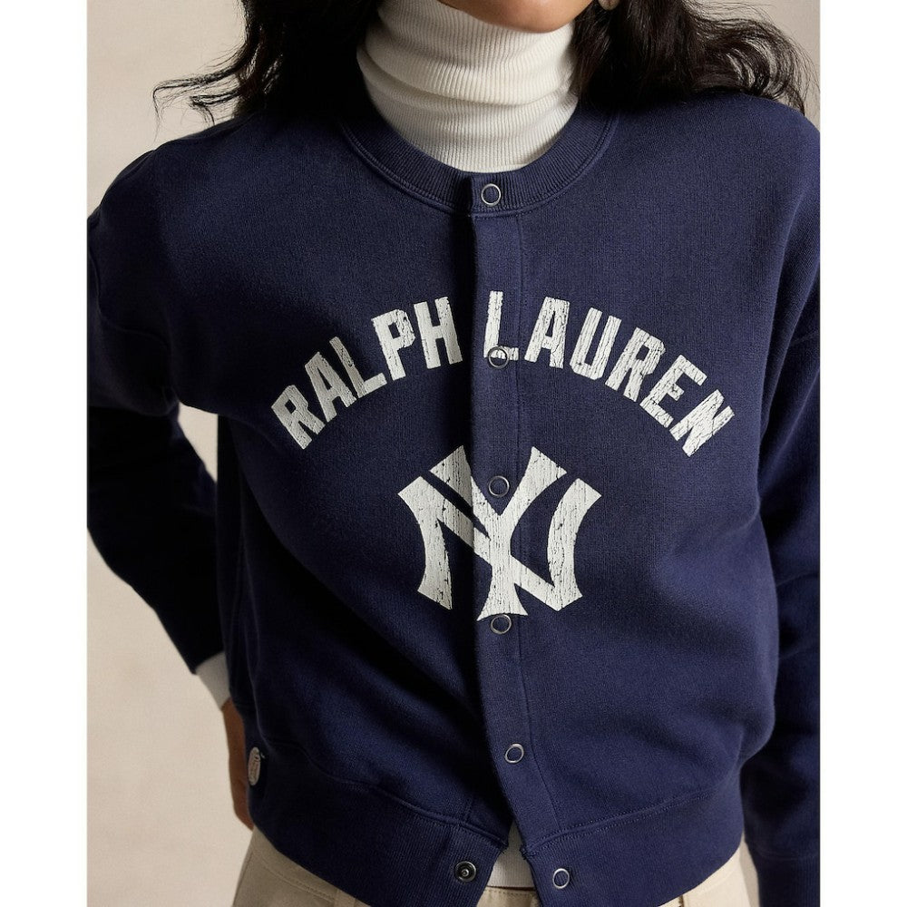 Yankees Polo Ralph Lauren Women's Seasonal Knit Full-Snap Cardigan - Navy - MLB Discount