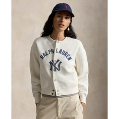 Yankees Polo Ralph Lauren Women's Seasonal Knit Full-Snap Cardigan - White - MLB Lifestyle