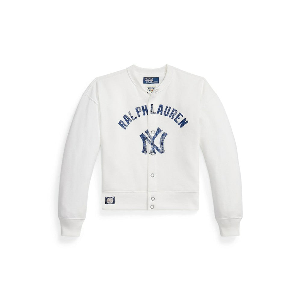 Yankees Polo Ralph Lauren Women's Seasonal Knit Full-Snap Cardigan - White - MLB Lifestyle