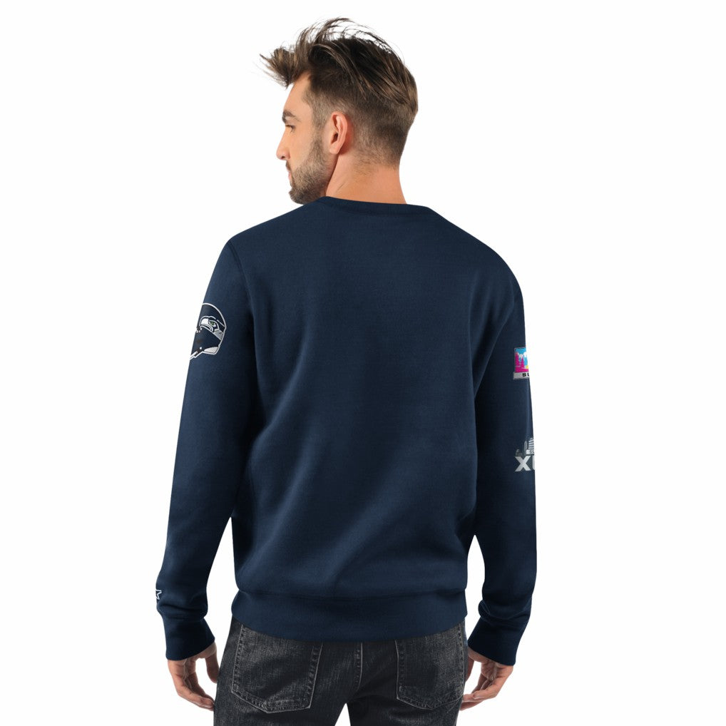 Seattle Seahawks Starter Two-Time Super Bowl Champions Classic Fleece Sweatshirt College Navy