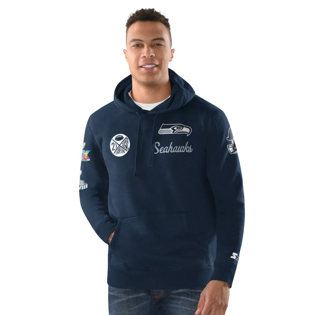 Seattle Seahawks Starter Two-Time Super Bowl Champions Classic Fleece Hoodie College Navy