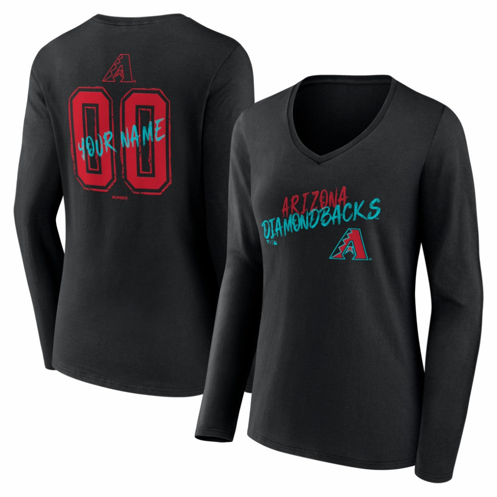 Arizona Diamondbacks Women's Hustle Personalized Name & Number Long Sleeve V-Neck T-Shirt - Black - MLB Sale