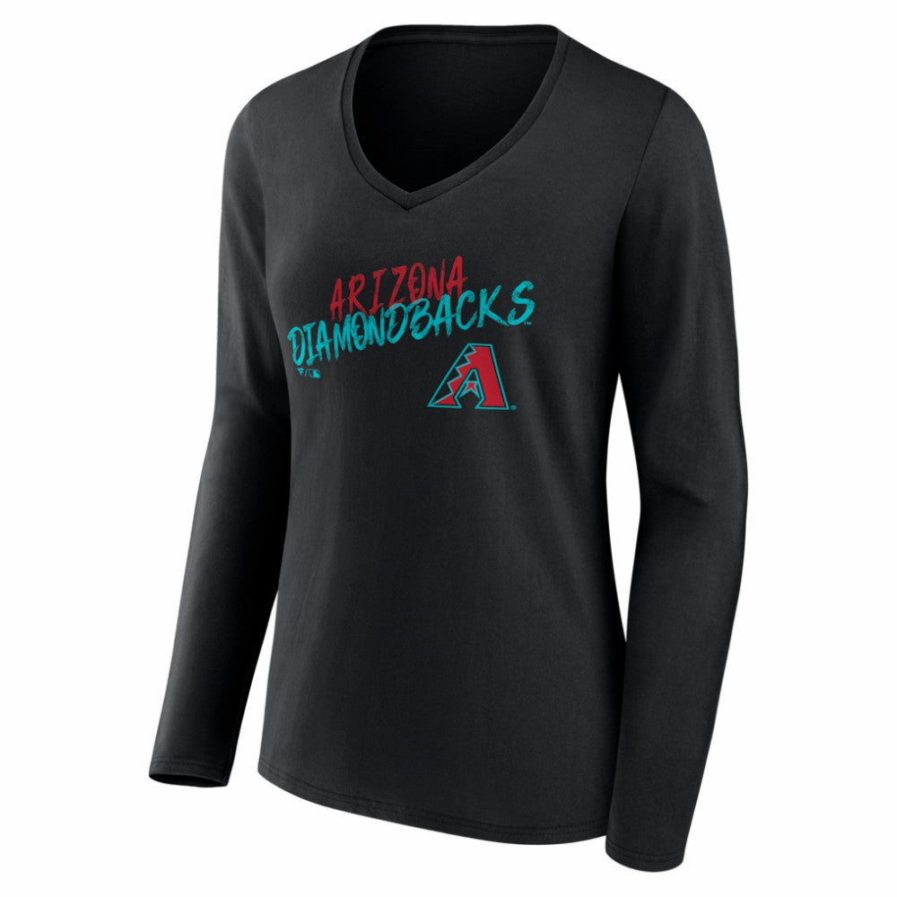 Arizona Diamondbacks Women's Hustle Personalized Name & Number Long Sleeve V-Neck T-Shirt - Black - MLB Sale