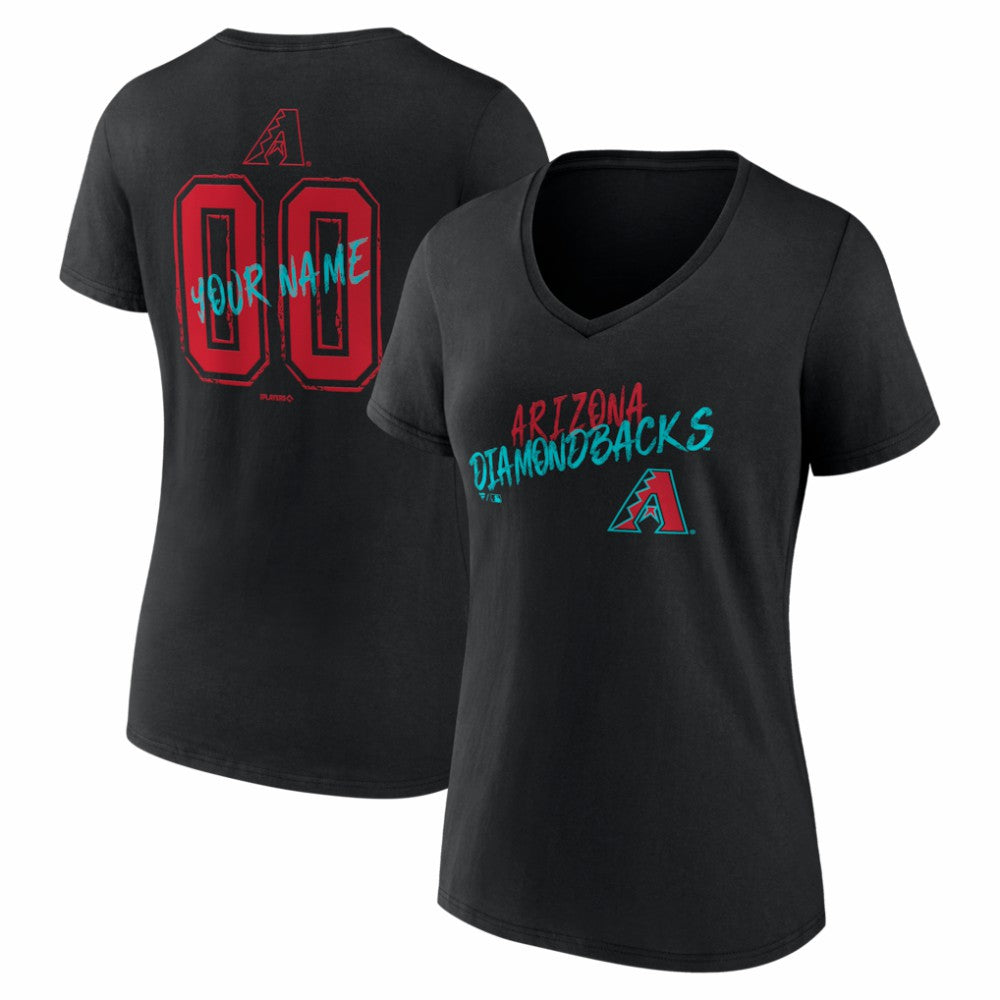 Arizona Diamondbacks Women's Hustle Personalized Name & Number V-Neck T-Shirt - Black - MLB Lifestyle