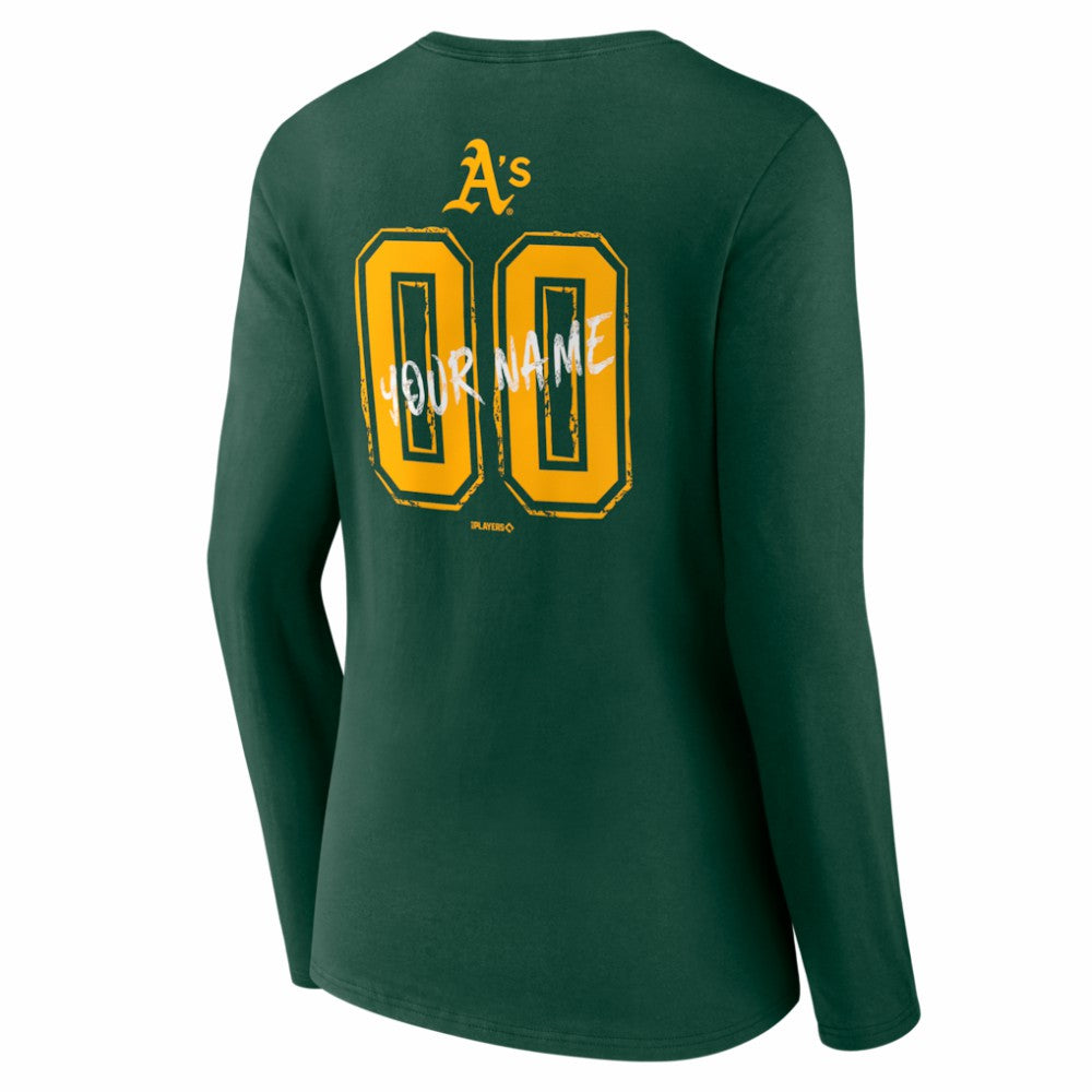Athletics Women's Hustle Personalized Name & Number Long Sleeve V-Neck T-Shirt - Green - MLB Discount