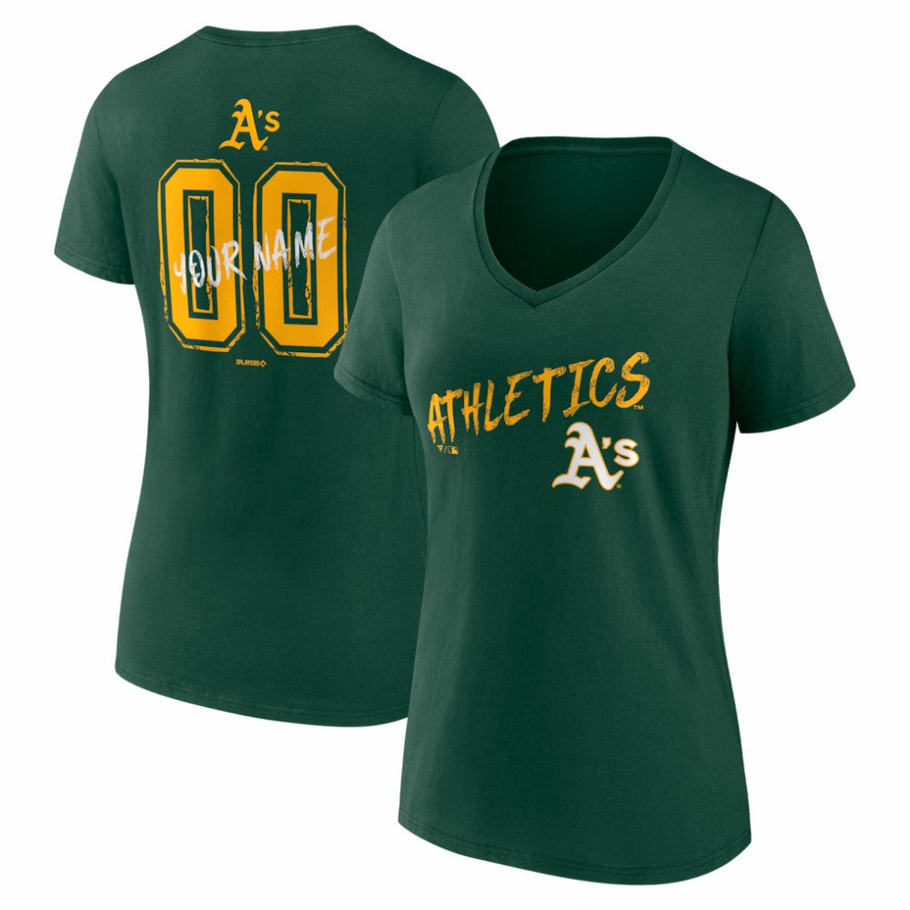 Athletics Women's Hustle Personalized Name & Number V-Neck T-Shirt - Green - MLB Sale