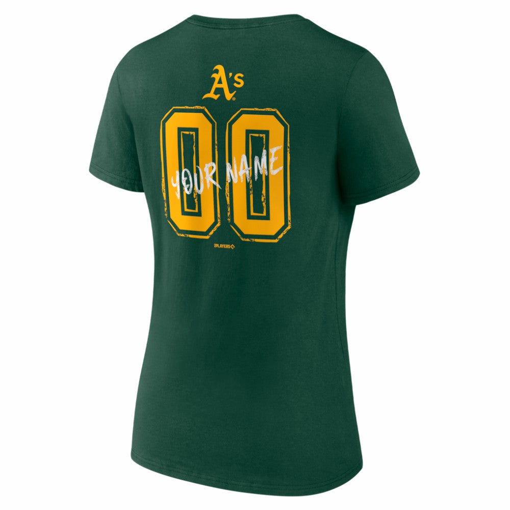 Athletics Women's Hustle Personalized Name & Number V-Neck T-Shirt - Green - MLB Sale
